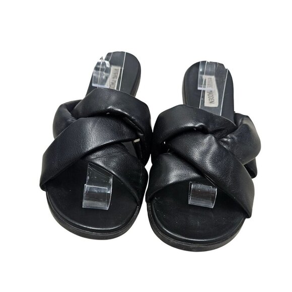 Steve Madden Womens Black Slip-On Knotted Puffy Flat Sandals Sz 7.5 Neutral Boho - Picture 2 of 8